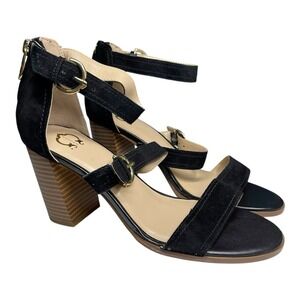 Wonder 9M Black Suede Buckle Straps Maya High Block Heel Sandals Business Goth